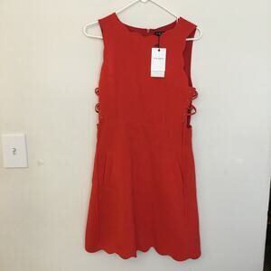 Few Moda Red Sleeveless Side Lace Dress Cocktail Party Scalloped nwt Sz M